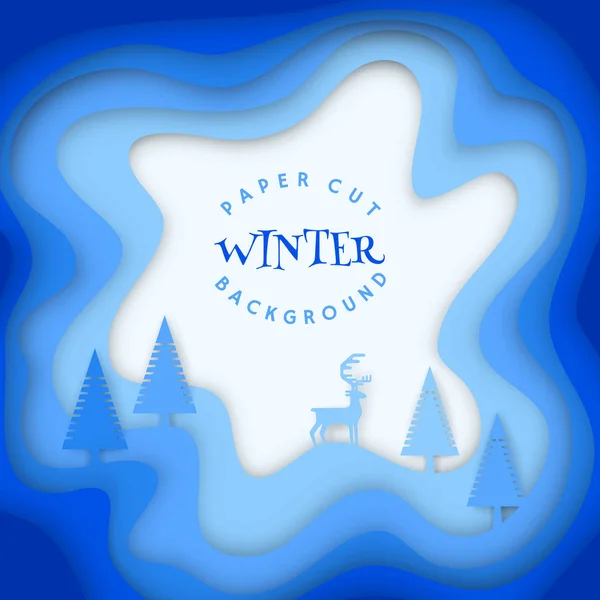 Winter Forest Decorative Background Square Card Abstract Paper Cut Shapes — Stock Vector