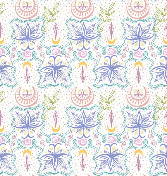 Pastelových Ornament Lotus Srpek Měsíce Jemné Krajkové Květinové Vinobraní Vzor — Stockový vektor