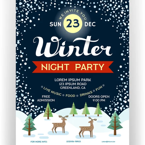 Affisch För Winter Night Part Vector Inbjudan Flyer Med Vinterlandskap — Stock vektor