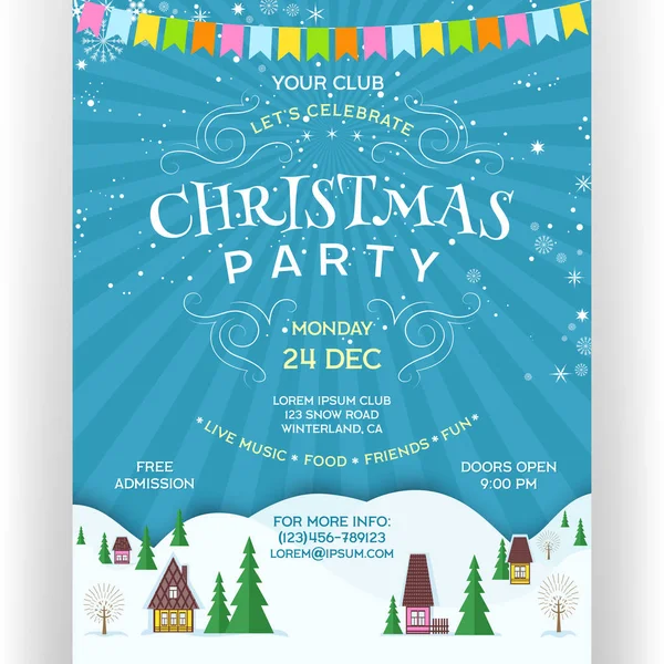 Poster Christmas Party Vector Invitation Flyer Ski Resort Vertical Banner — Stock Vector