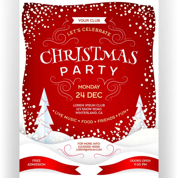 Cartaz Para Festa Natal Folheto Convite Vetorial Cores Vermelhas Com —  Vetores de Stock