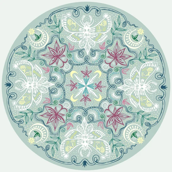 Rond Kanten Patroon Indiase Stijl Mandala Handgetekende Zen Kunst Met — Stockvector