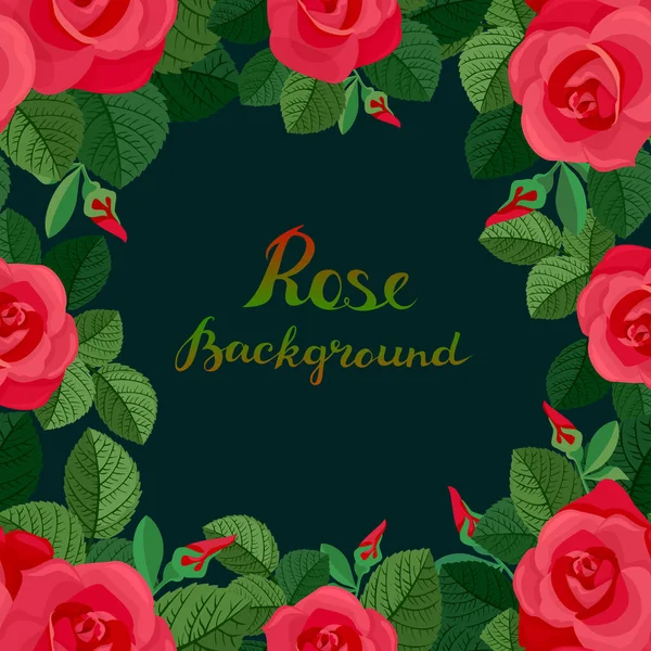 Fundo Rosas Vermelhas Flores Abstratas Folhas Borda Decorativa Modelo Para — Vetor de Stock