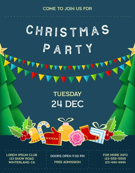 Poster Christmas Party Invitational Text Celebration Attributes Flyer Dark Blue — Stock Vector