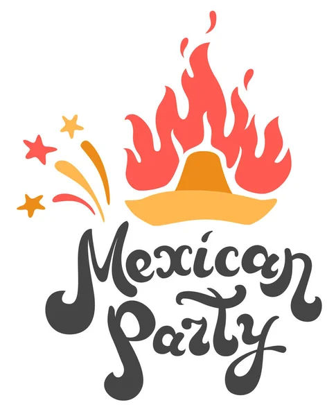 詳細はメキシコの政党のレタリング 抽象的な花火や炎のソムブレロでカード ポスターや招待状のためのテンプレート ベクターイラスト — ストックベクタ