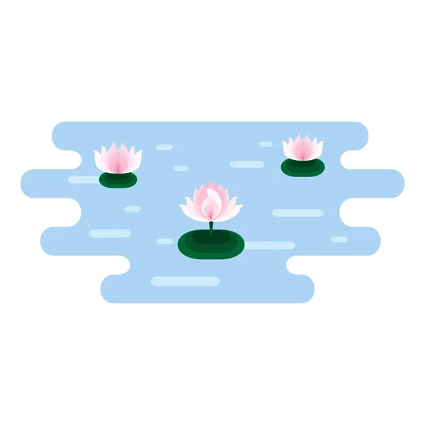 Pink Lotuses Agua Azul Pequeña Ubicación Con Flores Rosadas Estanque — Archivo Imágenes Vectoriales