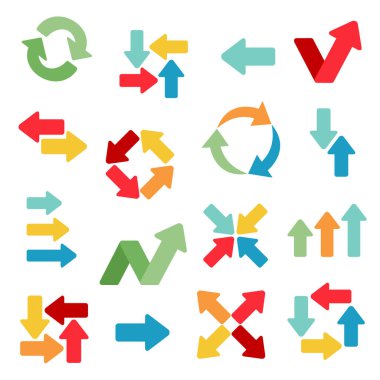 Arrows web flat icons. Different colors and variants. Colorful modern symbols set. Concept vector illustration. clipart