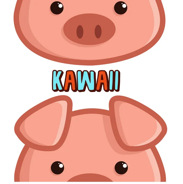 Kawaii cara de cerdo rosa y blanco Vector De Stock