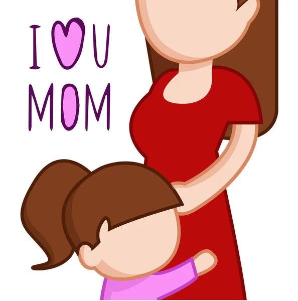 小女儿拥抱她的妈妈 — 图库矢量图片