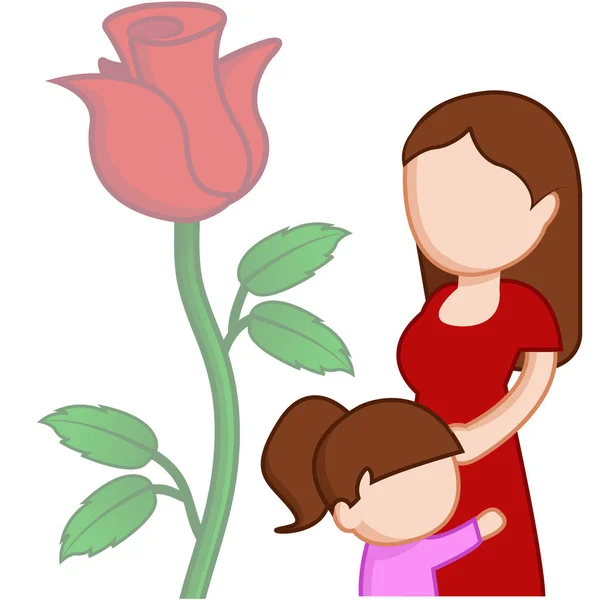 Madre con su hija y una rosa roja — Vector de stock