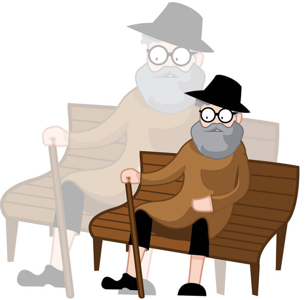 пожилой человек, сидящий на скамейке

