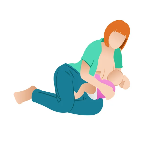 Kobieta karmiąca piersią jej syna w ramionach — Wektor stockowy