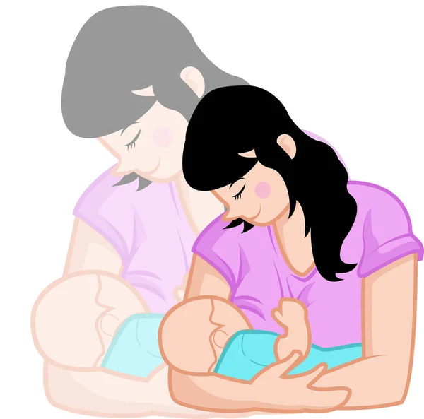 彼女の腕の中で彼女の息子を授乳する女性 — ストックベクタ