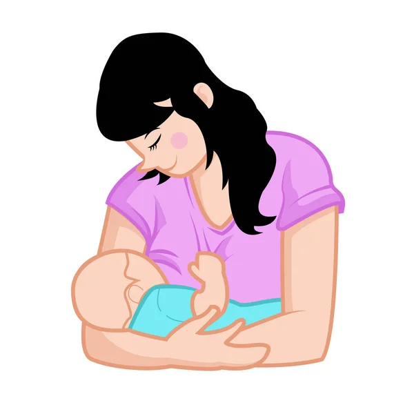 Amamantando a su hijo en sus brazos — Vector de stock