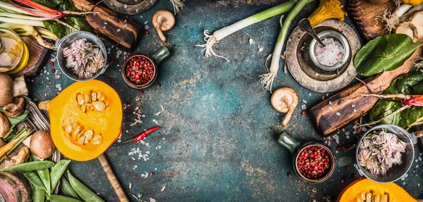 Automne Thanksgiving Cuisine Saison Avec Des Légumes Récolte Citrouille Champignons — Photo