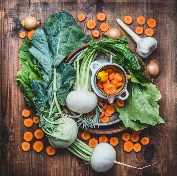 Flat Lay Fresh Seasonal Organic Local Vegetables Healthy Clean Eating — Stock Photo, Image