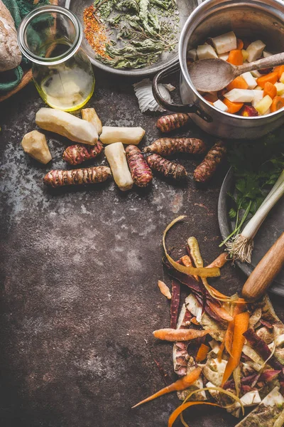 Préparation Cuisine Légumes Racines Agricoles Colorés Biologiques Topinambour Carotte Céleri — Photo