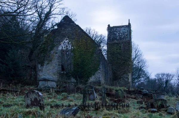 Ruined Church Marys Tintern Cold Spooky Winters Day Monmouthshire Wales — Stock Photo, Image
