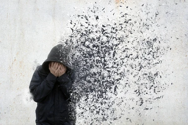 Sebuah Konsep Kesehatan Mental Seorang Pria Berkerudung Memegang Kepalanya Tangannya — Stok Foto