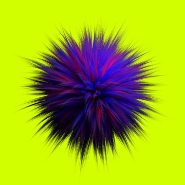yeşil arka plan üzerinde renkli kabarık tüy yumağı 3D render