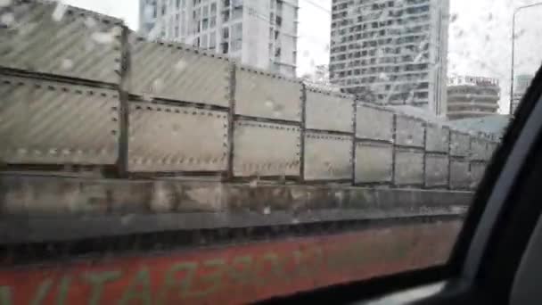 Bangkok Thailand Octerber Car Drive Heavy Rain Road Hand Held — Vídeo de Stock