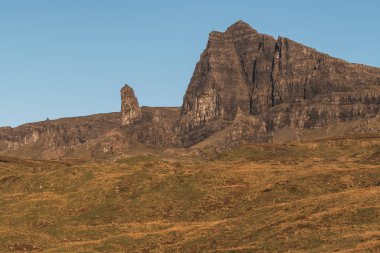 Yatay görüntüleme eski adam storr kaya oluşumu, İskoçya, Birleşik Krallık