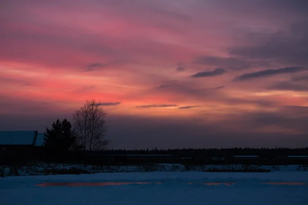 Večerní Obloha Při Západu Slunce Zimě — Stock fotografie