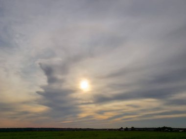 Yaz afişi için düz peyzaj arka plan için çayır ağacı ile mavi gökyüzü ve güzel bulut.