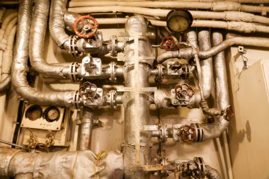 Murmansk, Rusya haziran 2019 Sovyet atomik buzkıran Lenin Motor odası, buhar türbini İçişleri