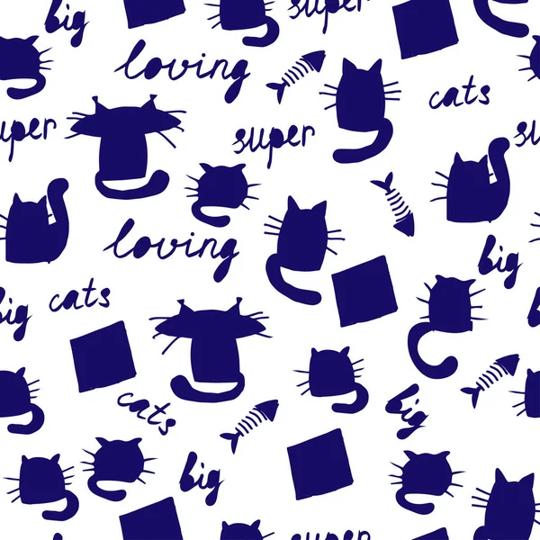 Seamless pattern with funny hand drawn cats. Animals  illustration with adorable kittens.