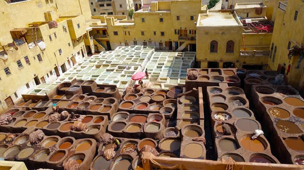 Βυρσοδεψεία Της Φεζ Μαρόκο Αφρική Παλιές Δεξαμενές Των Βυρσοδεψείων Της — Φωτογραφία Αρχείου