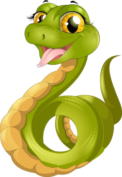 Serpiente verde divertida — Vector de stock