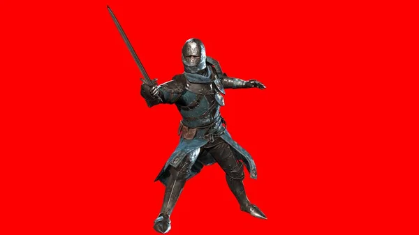 Riddare Swordsman i full rustning, 3D render — Stockfoto