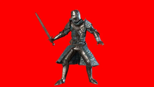 Ridder zwaardvechter in volledig harnas, 3D render — Stockfoto