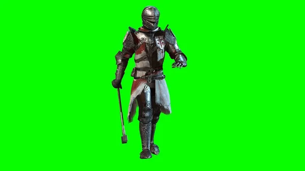 Riddare Swordsman i full rustning, 3D render — Stockfoto