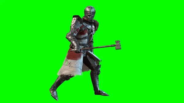 Riddare Swordsman i full rustning, 3D render — Stockfoto