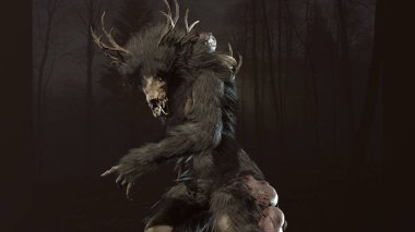 Wendigo mitolojik canavar 3D görüntüleme
