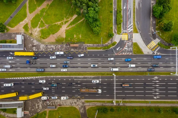 Multi-lane road from drone. Shabany district, Minsk! Belarus.