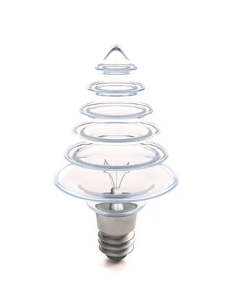 以树的形式表示的灯泡 以白色背景的圣诞树形式对灯泡进行 — 图库照片