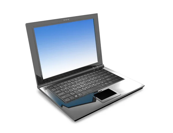 Weergave Van Een Donkere Glanzende Laptop Een Witte Achtergrond — Stockfoto