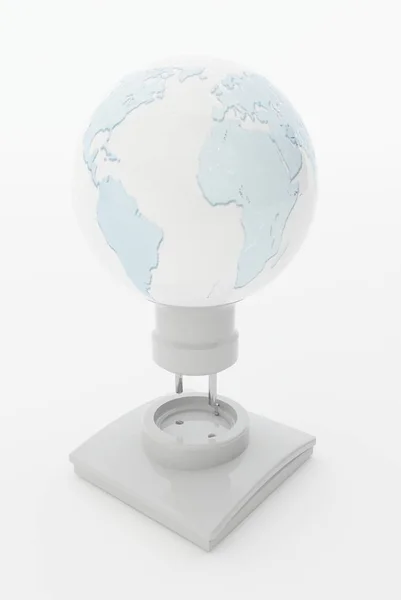 Villanykörte Globe Lámpa Formájában Világon Egy Villanykörte Renderelése Földgömb Alakjának — Stock Fotó