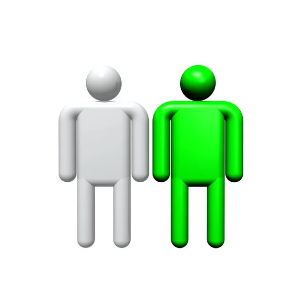 Cooperation. Logo. Abstract characters. Business and interaction. 3D render of two abstract characters standing nearby