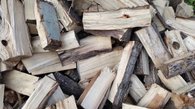 Yakacak odun. Kıyılmış yakacak odun. Arka planını kuru odun