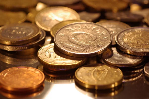 Coins. Money. Photo of metal coins of different currencies