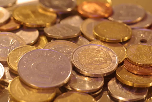 Coins. Money. Photo of metal coins of different currencies