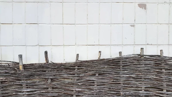 Fonott Kerítés Kerítés Szőtt Ágak Fotó Egy Gonosz Kerítés — Stock Fotó