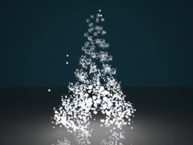 Soyut Noel ağacı. Dönen kar taneleri. Kar taneleri Noel ağacı şeklinde döner. Yeni Yıl videosu