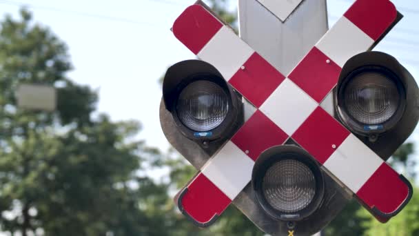 Luces Señalización Cruce Nivel Del Tren — Vídeo de stock