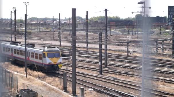 Tren Que Pasa Por Las Vías Del Ferrocarril — Vídeo de stock