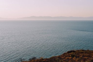 Rhodes, Yunanistan - Haziran 2018 yaklaşık: Rodos, Yunanistan batı kenarında günbatımı, Ege Denizi.